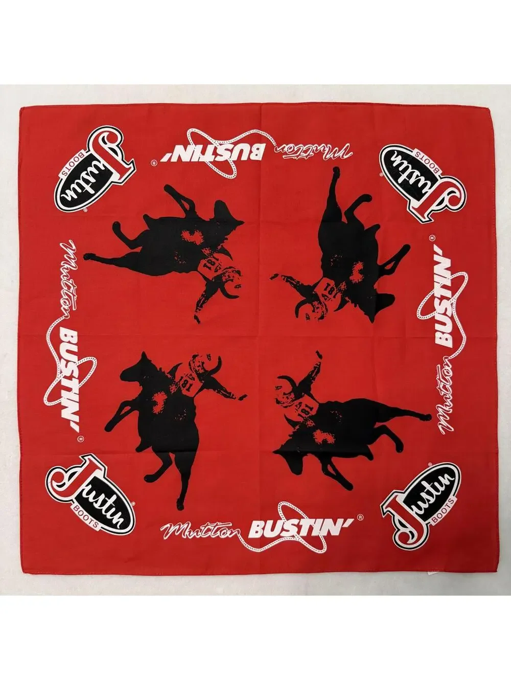Justin Boots Mutton Bustin' Bandana Red Black White Cowboy Rodeo Western Hankie